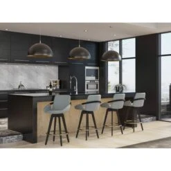 Carson Carrington Pugo Fixed-Height Counter Stool With Black Wood Base (Set Of 2) - Black + Gold Footrest -Elegance Barware 80c37cb1 ca51 4a63 9392 0ccc3d9b5d4b