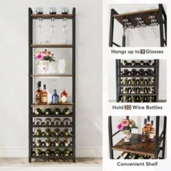 Lee 9-Tier Freestanding Floor Wine Rack, 20-Bottle Wine Bakers Rack With Glass Holder And Storage Shelves - Brown -Elegance Barware 81c4ccd0 580c 4a53 9bd5 29fee410a950