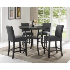 Roundhill Furniture Biony Espresso Wood Counter Height Dining Set With Fabric Nailhead Stools - Brown -Elegance Barware 823388c9 f45e 4d22 ae59 4a95808156d8