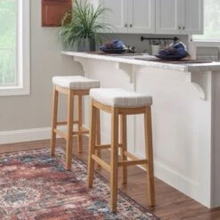 Ansley Backless Upholstered Barstool Linen Stripe -Elegance Barware 826a2587 e50f 4eb3 9aaf 34b97372f5d1