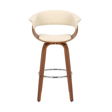 Julyssa Mid-Century Modern Faux Leather And Wood Swivel Bar Or Counter Stool - Cream & Walnut - Counter Height 7 Julyssa Mid-Century Modern Faux Leather And Wood Swivel Bar Or Counter Stool - Cream & Walnut - Counter Height - Image 5