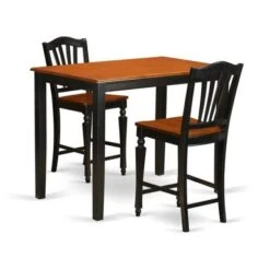 Acacia Wood 3-piece Counter Height Dining Set - A Kitchen Table & 2 Chairs - Black & Cherry (Seat's Type Options) - YACH3-BLK-W -Elegance Barware 84c08c1f e710 45af 95d8 0afd62e4c669