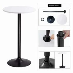 Homall Bistro Pub Table Round Bar Height Cocktail Table Metal Base MDF Top Obsidian Table With Black Leg 23.8inch Top - White -Elegance Barware 84c6bc70 1e32 46ac 9a92 4db87dcf1a2f