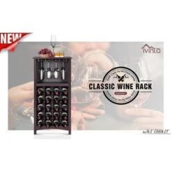 Mcombo Bar Cabinet For Liquor And Glasses Wine Rack Freestanding Floor - 18.9W X 12.6D X 37.4H Inch - Brown -Elegance Barware 855483a3 608f 44dc b5e7 15e69ac7e4bb