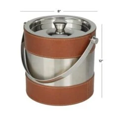 The Novogratz Leather Ice Bucket With Lid - 8 X 7 X 12 - Brown -Elegance Barware 862a01c5 821d 4e71 ae87 87712c912e60