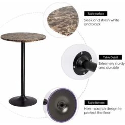 Homall Bistro Pub Table Round Bar Height Cocktail Table Metal Base MDF Top Obsidian Table With Black Leg 23.8inch Top - Walnut -Elegance Barware 86ed83c3 2d03 4b80 8924 3f826afe241c