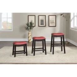 Burgundy PU Upholstery Bar Stool, Set Of 2 - Bar Height -Elegance Barware 8799a181 5110 4f5b aaca d44dec7a29be