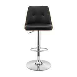 Jacob Adjustable And Swivel Faux Leather And Wood Bar Stool With Metal Base - Cream, Walnut And Chrome -Elegance Barware 87ee4fa2 b552 4007 b7cb 92747c5c1874