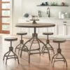 Simple Living Decker Adjustable Height Round 5-Piece Dining Set - 5-Piece Set - Natural Reclaimed Look -Elegance Barware 882e9677 fe91 4873 a299 412775cae64e