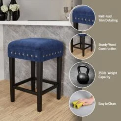 Hillsdale Furniture Cassidy Wood And Upholstered Counter Height Backless Stool - 26.25H X 16W X 16D - Black And Blue -Elegance Barware 896ce7f1 3d7a 4bd7 b4b4 2958c1a0ac04