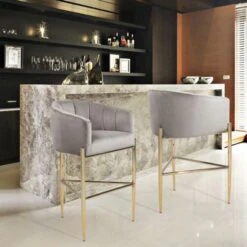 Silver Orchid Beavers Velvet Upholstered Shelter Arm Bar Stool - Navy - Counter Height -Elegance Barware 8a226687 b7b2 4f8f 8acb 09e91305a4a4