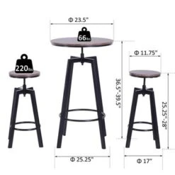 Carbon Loft Jumenta 3-piece Adjustable Industrial Indoor Bistro Set - Black -Elegance Barware 8a9dc786 1fdb 42cf a40e a524caa58b20