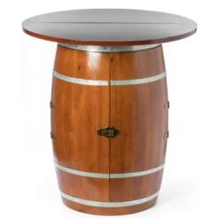 Vintiquewise Wine Barrel Round Table Wine Storage Cabinet - Brown -Elegance Barware 8ad12981 8f8f 47ef 965f 7625cd6e0ab7