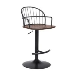 Edward Farmhouse Adjustable Bar Stool In Wood And Metal - Black -Elegance Barware 8c04c53b 31a5 4282 a56c fa08e0512030