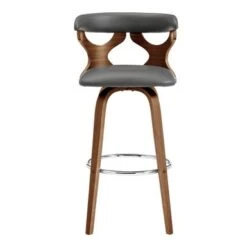 Zenia Modern Faux Leather And Wood Swivel Bar/Counter Stool - Grey & Walnut - Bar Height -Elegance Barware 8cc16c73 9ff0 423b ab9b 7455953113e4