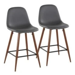 Carson Carrington Stone Walnut Counter Stool (Set Of 20 - Grey Faux Leather -Elegance Barware 8d148e2d 51a5 4bbe 9591 1e2a0bdd28ed