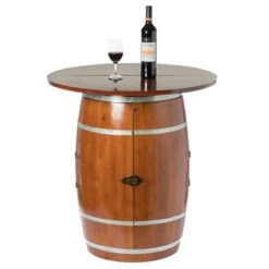 Vintiquewise Wine Barrel Round Table Wine Storage Cabinet - Brown