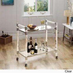 Mirren Modern Glass Bar Trolley By Christopher Knight Home - Clear
