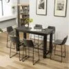Roundhill Furniture Lotusville 7-PC Antique Black Wood Table With Faux Leather Barstools - Grey