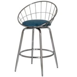 Hillsdale Bullock Basket-style Back Metal Swivel Counter Height Stool - N/A - Chrome And Teal Blue - Counter Height -Elegance Barware 8ea03e5f 32be 46da bae5 751748c38085
