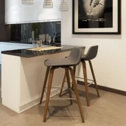 WYNDENHALL Cacey Mid Century Modern Bentwood Counter Height Stool (Set Of 2) - 20.7'' X 21.1'' X 36.6 - Denim Grey -Elegance Barware 8ef6c915 7a10 409a bc3f 3b16093a5763