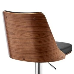 Jacob Adjustable And Swivel Faux Leather And Wood Bar Stool With Metal Base - Cream, Walnut And Chrome -Elegance Barware 8f46862c 013f 4053 a4e7 7d7373db404b