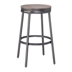 Conroe Backless Swivel Bar Stool By Greyson Living - Grey Frame With Dark Driftwood Seat