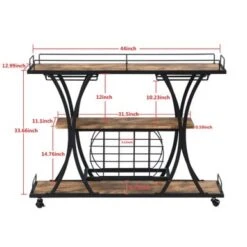 Industrial Bar Cart Kitchen Bar Serving Cart For Home - 44*13*33.66INCH - Black - MDF/Metal -Elegance Barware 905a23e1 1c9a 4603 90f8 406c5d439d37
