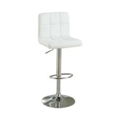 Armless Chair Style Bar Stool With Gas Lift White And Silver Set Of 2 - Counter Height - White - Set Of 2