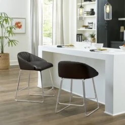 Hillsdale Furniture Boyle Metal Counter Height Stool, Chrome With Faux Leather - 33.75H X 21.5W X 22.5D - Single - Chrome/White - Bar Height - 29-32 In. -Elegance Barware 90d3b946 b037 4e98 8540 037450ac1713