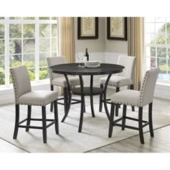 Biony Espresso Wood Counter Height Dining Set With Fabric Nailhead Stools - Brown