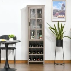 HOMCOM Wine Cabinet Bar Display Cupboard With Glass Door And 3 Storage Compartment For Home Bar - Walnut -Elegance Barware 93304a22 49c6 4a8d 9824 6a8bc2e11b8f