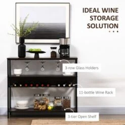 HOMCOM Industrial Wine Rack With 11-Bottles Holder, Free Standing Wine Shelf With Glass Holders, Dark Brown - Rustic Brown -Elegance Barware 941532df d4e1 4ce1 a6be bccaa3a6250b