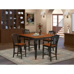 Black & Cherry Finish Natural Rubberwood 5-piece Dining Pub Set -Counter-height Square Table- 4 Chairs(Seat's Type Options) - CHEL5-BLK-C -Elegance Barware 953d834c 7903 4e17 bd24 5a2ab0584b32