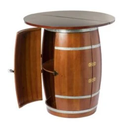 Vintiquewise Wine Barrel Round Table Wine Storage Cabinet - Brown -Elegance Barware 9543403f 5815 4069 9229 b8f0e38d17b9
