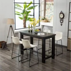 Roundhill Furniture Bronco Antique Wood Finished Bar Dining Set: Table And Four Bar Stools - Brown -Elegance Barware 95d17e72 2b9d 4a5c acc0 4e37b9d730da