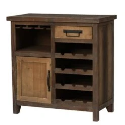 Rustic Wood 1-Drawer 1-Door Wine And Storage Cabinet - Brown -Elegance Barware 9667de6c ed71 41ca 9461 3576793921d5