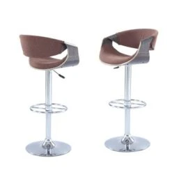 Somette Dark Oak Bent Wood Saddle Seat Pneumatic Adjustable Stool With Brown Seat - Single - Bar Height - 29-32 In. -Elegance Barware 96de54af 24dd 4734 acbd 47fd3203fff5