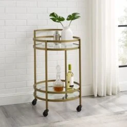 Bailey Round Bar Cart - 21.13x20x32.5 - Steel/Glass - Gold