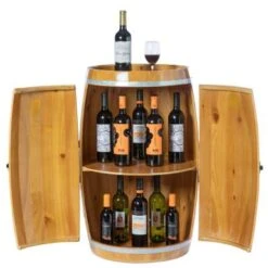 Vintiquewise Wine Barrel Shaped Wine Holder, Bar Storage Lockable Storage Cabinet - Brown