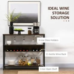 HOMCOM Industrial Wine Rack With 11-Bottles Holder, Free Standing Wine Shelf With Glass Holders, Dark Brown - Dark Brown -Elegance Barware 990def7a a317 4f61 83c0 61de5352d61a