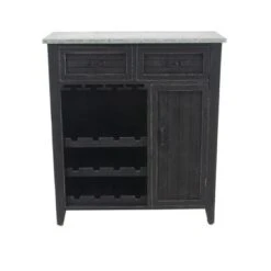 Black Distressed Wood Metal Top Farmhouse Wine Rack Storage Cabinet - Black -Elegance Barware 99c62cc1 e951 4124 b901 a7083812b422