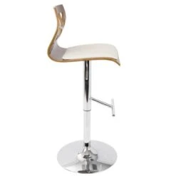 Carson Carrington Sala Mid-Century Modern Walnut Wood Adjustable Barstool - N/A - Cream Faux Leather -Elegance Barware 99c8748b 3478 4e56 a462 c73388b313c6