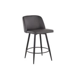 Carson Carrington Vallberga 26" Counter Stool With Black Metal Base (Set Of 2) - Grey Faux Leather/Round Black Footrest
