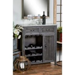 Black Distressed Wood Metal Top Farmhouse Wine Rack Storage Cabinet - Black