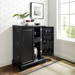 LaFayette Black Finish Expandable Bar Cabinet - Wood - Black -Elegance Barware 9b961911 3bad 480a 9215 b9b9f73f51b8