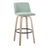 The Gray Barn Vallberga 30" Fixed-Height Bar Stool With White Washed Wood Base (Set Of 2) - Light Green Fabric/Round Black Footrest -Elegance Barware 9c26e974 f169 4bfc bea5 69246ff97b3a