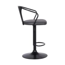 Eagle Adjustable Swivel Barstool In Faux Leather And Metal With Wood Back - Grey & Black -Elegance Barware 9c67c6f7 664b 4627 a65e 71070887c351