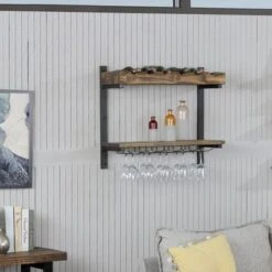 Carbon Loft Lawrence Wall Shelving With Wine Storage - Brown -Elegance Barware 9c6cc805 a587 4965 a077 1b833500ed4f