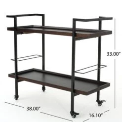 Gerard Modern Industrial 2-Tier Wood Bar Cart With Wheels By Christopher Knight Home - 38.00" W X 16.10" D X 33.00" H - Brown -Elegance Barware 9d0d9f38 c09f 41a7 9cdf fddef669d28f